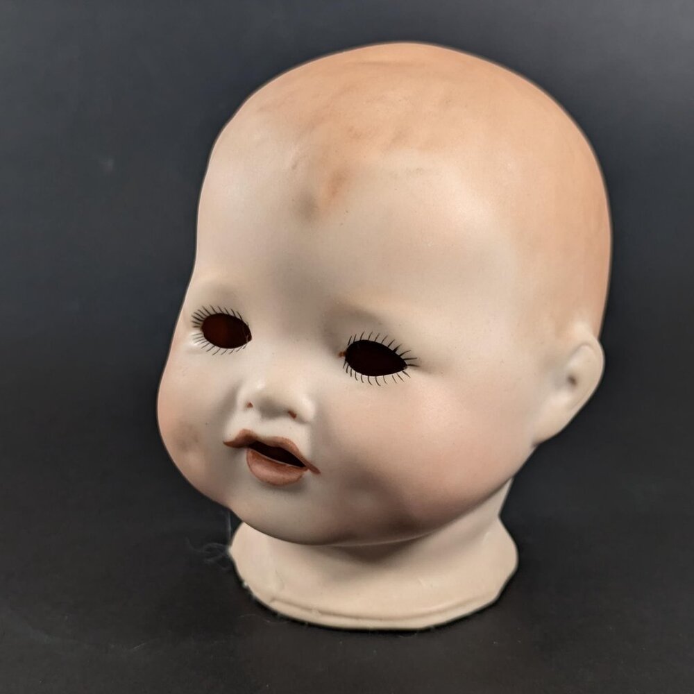 Vintage Baby Toddler Doll head hand painted Bisque Porcelain, dimples + open